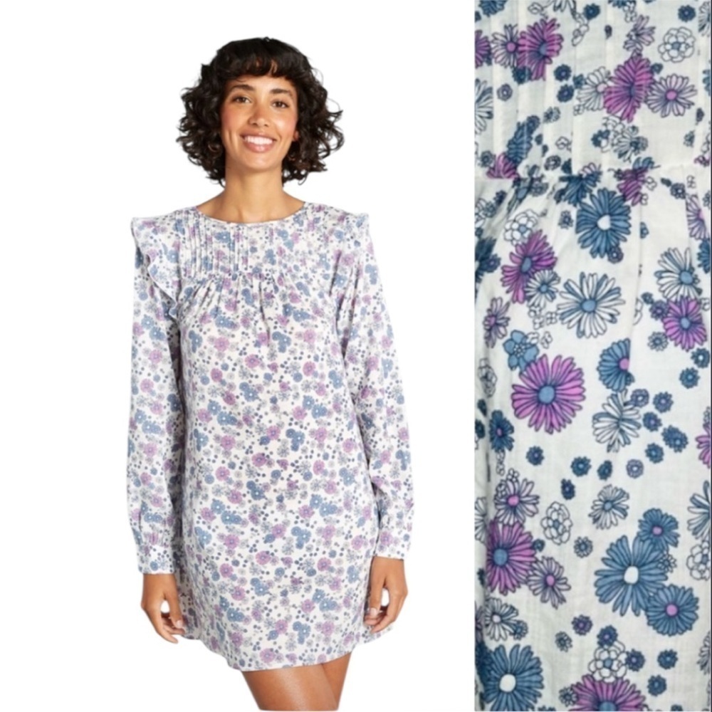 Modcloth Ditsy Floral Long Flutter Sleeves Prairie Sheath Dress Sz Medium